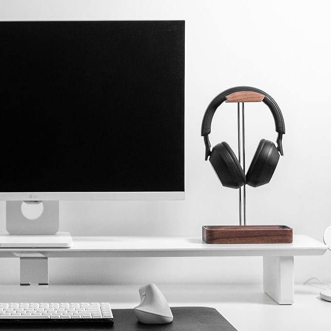 Raico Headphone Stand with Catchall Tray Base Premium Showpiece Headset Holder with Storage Solid Wood (Walnut)