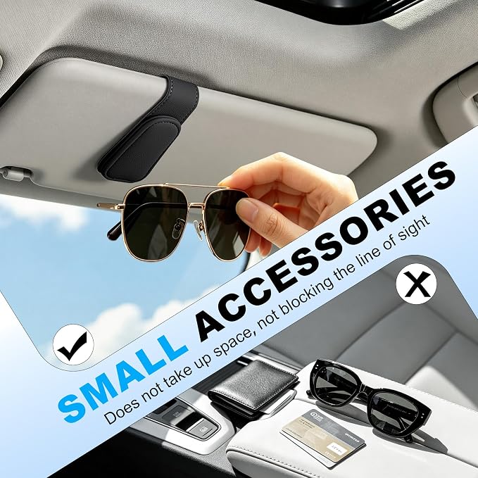 Sunglass Holder for Car Visor Magnetic Leather Visor Sunglasses Clip Eyeglass Hanger Clip for Car Sun Visor Black 1 Pack