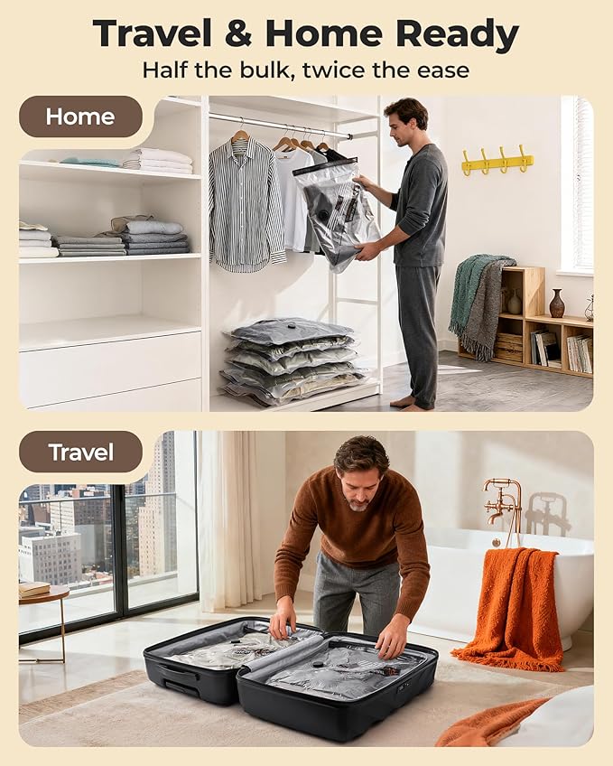 BAGSMART Rechargeable Wireless Pump Travel Storage Bags Set, Portable Space Saver Bags for Travel & Home, Vacuum Compression Seal Bag for Clothing- 18-Pcs Set