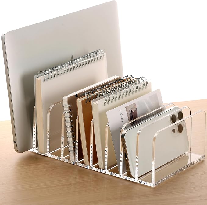 SANRUI Mail Organizer, Clear Acrylic Desk Organizer,Letter Holder for Desk ,9-Compartment Small File Holders Paper Organizer Mail Sorter for Office,Home, School