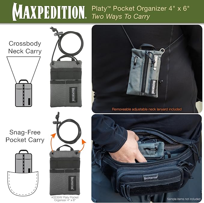 MAXPEDITION Platy Pocket Organizer, Durable EDC Tool Pouch for Men, Neck Wallet with Paracord Lanyard, Holds Flashlight, Multitool, Pen, Notebook