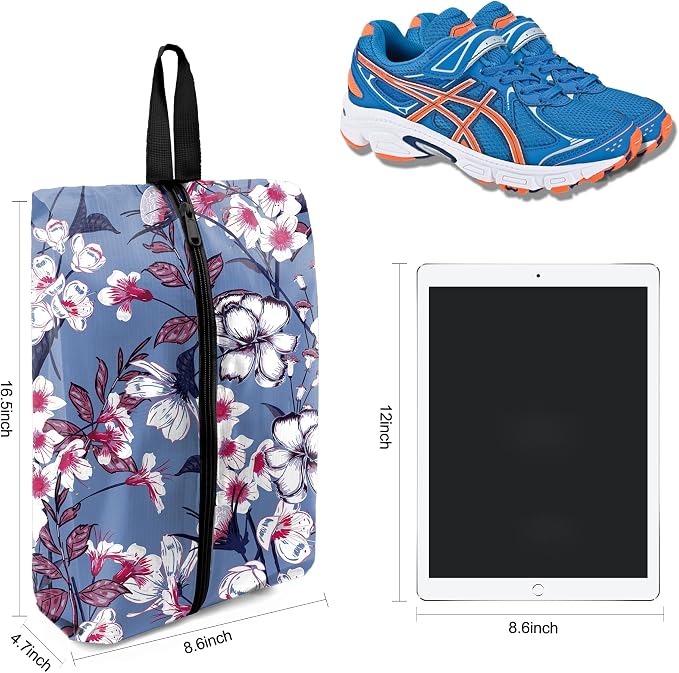 BeeGreen Shoe Bags 6 Pack Flower Design for Travel with Handle as Packing Organizers for Suitcase and Luggage | Portable Nylon Storage Accessories for Vacations, Essential Gifts for Women and Men