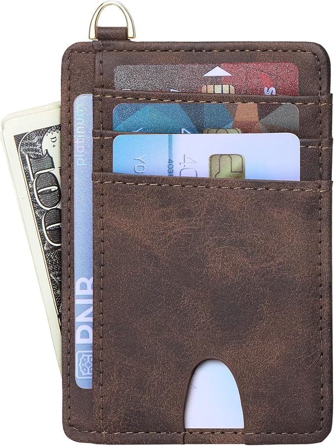 Badiya Credit Card Holder Slim Minimalist Wallet, Front Pocket Purse RFID Blocking Wallet Compact Card Case with ID Window for Women & Men