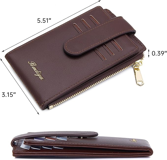 Badiya Slim Women Wallet RFID Blocking Bifold Compact 9 Card Slots Holder Wallets Soft Leather with Zipper Coin Pocket 2 ID Window