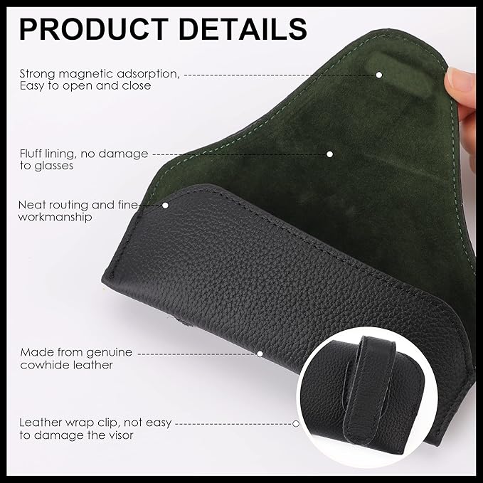 Magnetic Sunglass Holder for Car Visor Clip, Leather Car Glasses Holder, Visor Accessories Eyeglasses Holder Glasses Storage Case (01-Black)