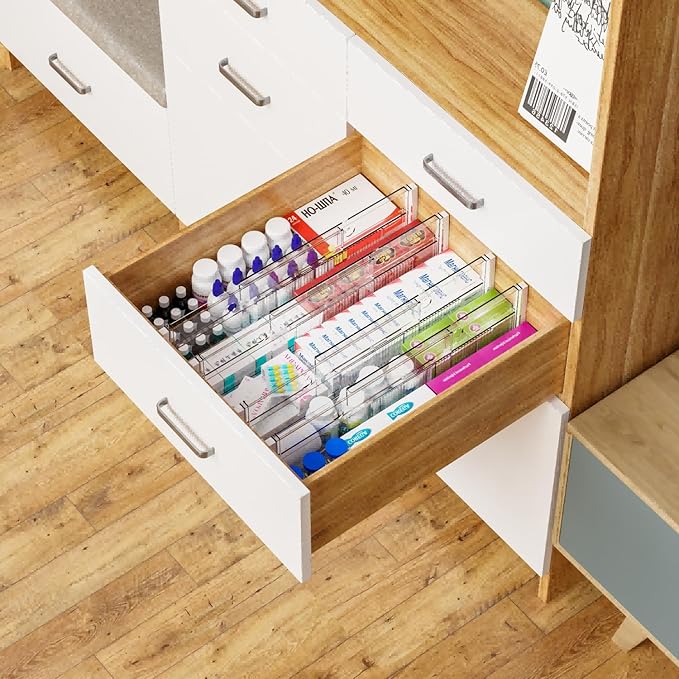 Yieach 5 Pack 6 Inch Tall Acrylic Drawer Divider for Clothes-Expandable from 12.3-18''-Adjustable Dresser Deep Drawer Dividers for Baby Clothing,Underwear,Clear in Drawer Separators for Kitchen,Office