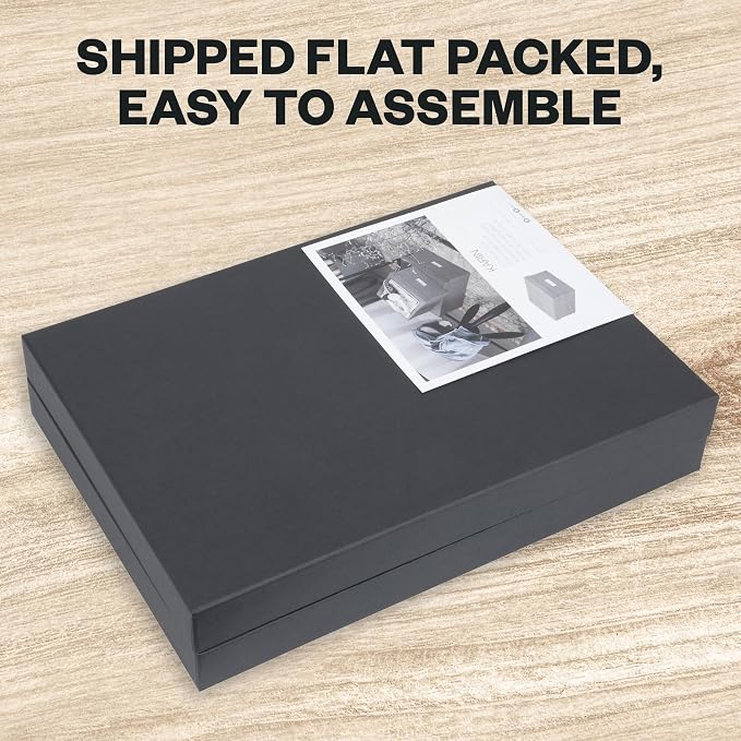 Bigso Box of Sweden Karin Collapsible Storage Box with Labelframe for Easy Identification - Simple Assembly Without Tools - Decorative Storage Boxes with Lids - 8.9in x 12.4in x 5.4in - Dark Gray