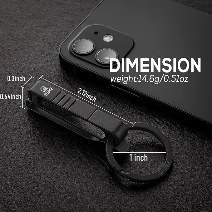 FEGVE Duty Belt Key Holders Titanium Carabiner Keychain Belt Clip with Keyring for Keys,Gifts for Men Dad (Black - BK1)