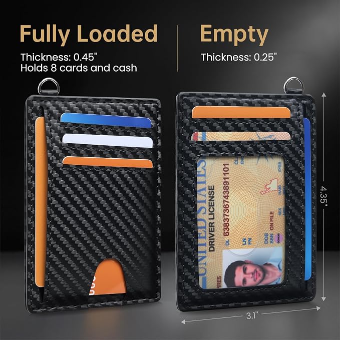 Mayski Slim Wallet, Credit Card Holder for Women, Minimalist Front Pocket RFID Blocking Card Cases, Small Wallet Women Men(Carbon Fiber Black)
