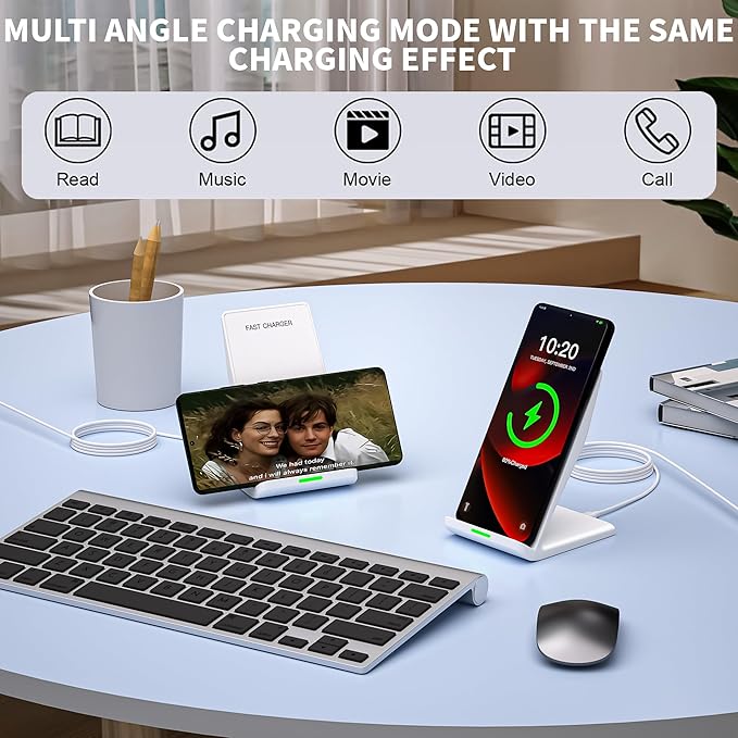 Wireless Charging Phone Stand,15W Fast Wireless Charger Station with 20W Adapter USBC Charger for Apple iPhone 17 Pro Max/17 Pro/Air/16/15/14/13,Samsung Galaxy S25 Ultra/S24/S23/S22/Z Flip Fold/Note20