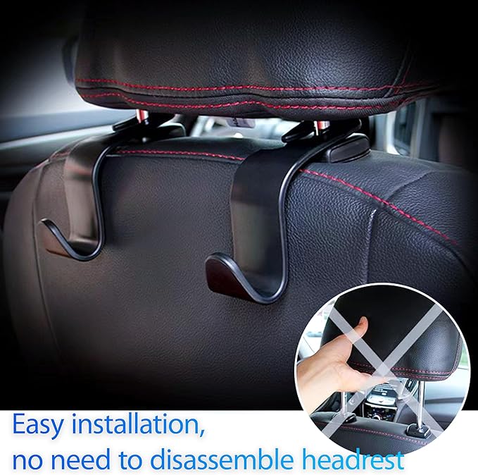 Car Seat Headrest Hook, Organizer Universal for Handbag/Purse/Gym Bag/Hat/Baby Gear/Groceries Car Accessories, Car Back Seat Headrest Hook (Black) (8)