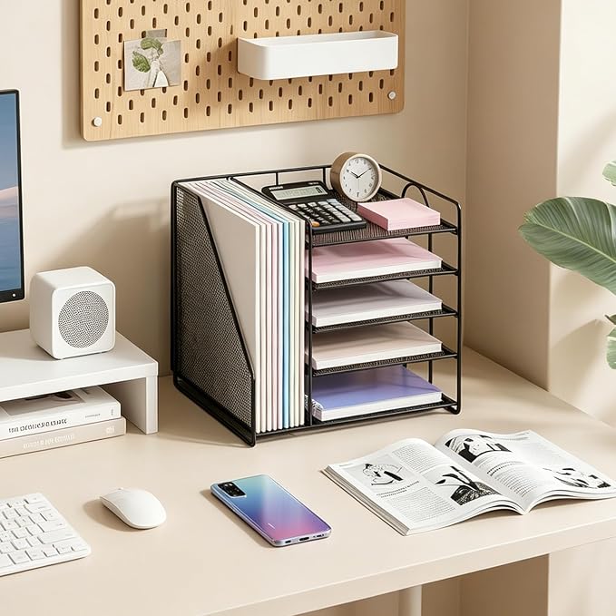 OPNICE 5-Tier Desktop File Paper Organizer, Desk Organizers and Accessories, Office Desk Accessories & Workspace Organizers for Home Office Supplies, Black