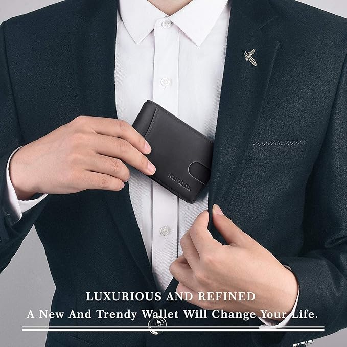 RUNBOX Slim Wallet for Men Genuine Leather RFID Blocking Bifold Minimalist Front Pocket Mens Wallet with Money Clip Thin Gift Box