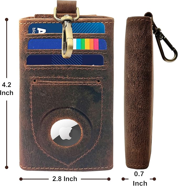 RUSTIC TOWN Leather Key Holder - Smart Fob Car Key Loop Wallet Slim Keychain Pouch - Practical Key Organizer for Men & Women