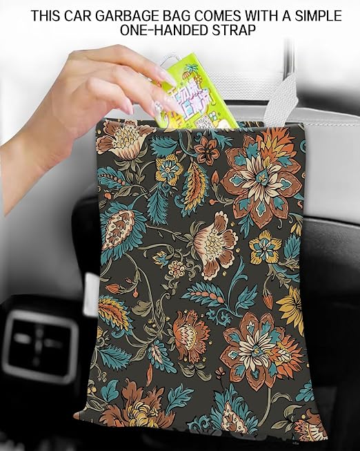 Car Garbage Can, Car Trash Bag, Car Garbage Bag, Hanging Car Trash Can for Car Accessories, Vehicle, Travelling, Camping, Cute Car Back Seat Organizer, Boho Paisley