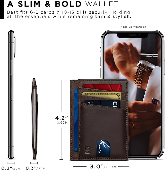 SERMAN BRANDS RFID Blocking Slim Minimalist Mens Front Pocket Wallet. Thin Card Holder. Full Grain Leather Wallets for Men