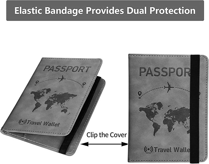 Storite Grey RFID Blocking PU Leather Travel Passport Holder Cover Travel Wallet Organiser Passport Case Travel Document Organiser for Men & Women (14.58 X 11CM- Grey)