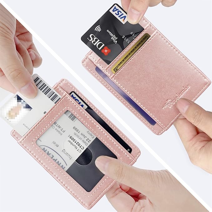 Travelambo Front Pocket Minimalist Leather Slim Wallet RFID Blocking Medium Size