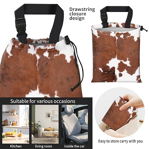 Car Trash Bag Large Hanging Can for Back of Seat, Cute Waterproof Car Garbage Bag for Vehicle, Travelling, Outdoor Brown Leopard Cow