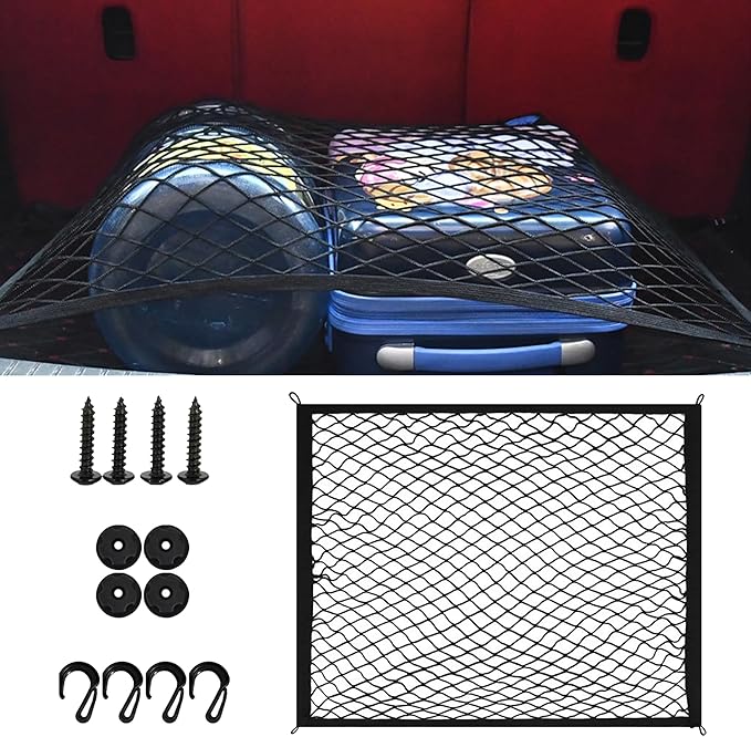 Cargo Net for SUV, Upgraded Highly Elastic Truck Cargo Net with Trunk Net Hooks - Stretch to 62.99"X47.24", Universal Automotive Accessories Storage Nets Organizer (31.1" x22.8")