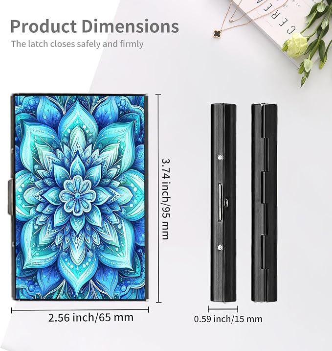 RFID Metal Wallet Credit Cards Holder Slim Mini Business Card Holder Metal ID Case Gift for Men Women,Blue Mandala
