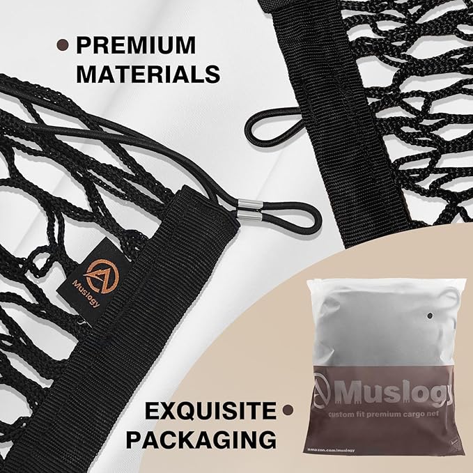 Muslogy Truck Bed Cargo Net Trunk Netting Compatible with 2024-2026 GMC Acadia | Chevy Traverse | 2025+ Buick Enclave Accessories, Pickup Cargo Organizer SUV Sedan Storage Net w/Heavy Duty Carabiners