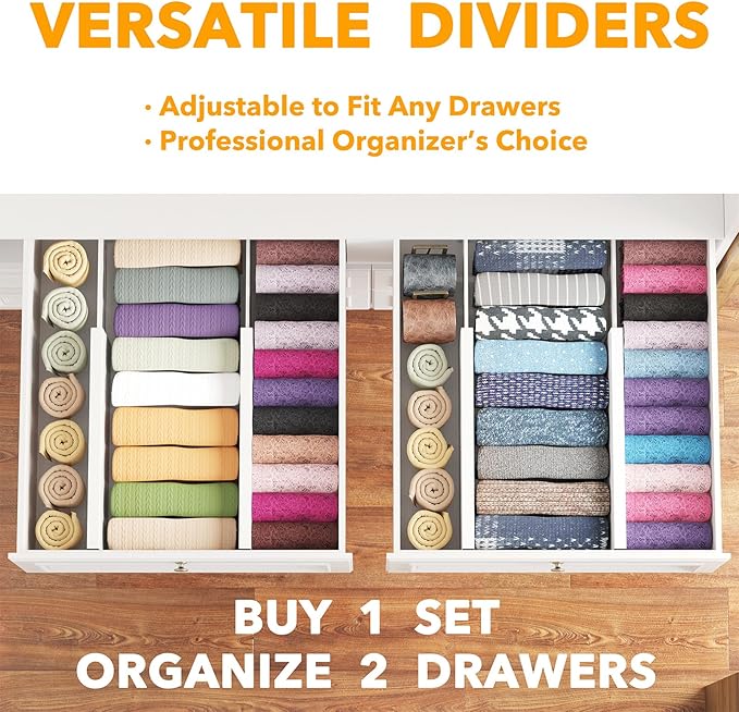 SpaceAid Bamboo 4 Pack Dresser Drawer Dividers, 4.65??High Adjustable 12.5??17??Drawer Organizers, Expandable Organization for Clothing, Clothes, Dressers, White