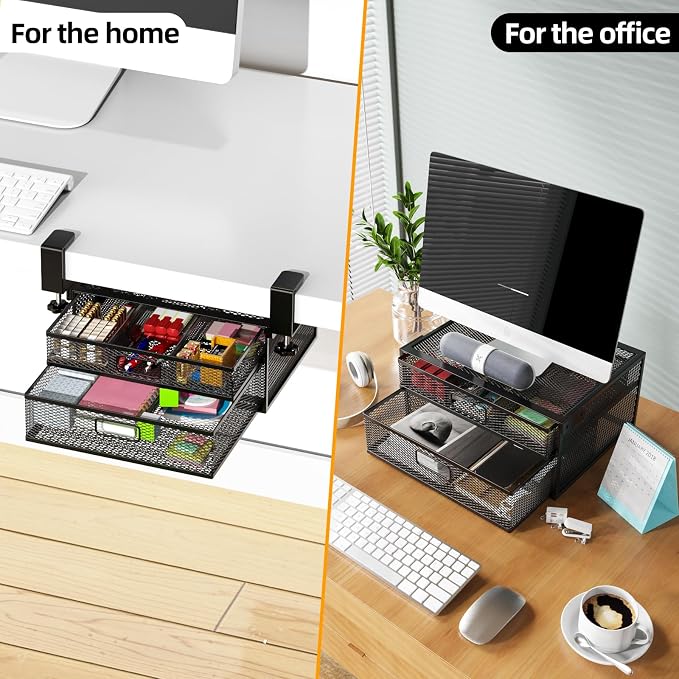 Under Desk Drawer Organizer No Drilling Under Desk Storage Drawer Organizer Metal Under Desk Drawer Suitable for Home and Office(13 Inch)