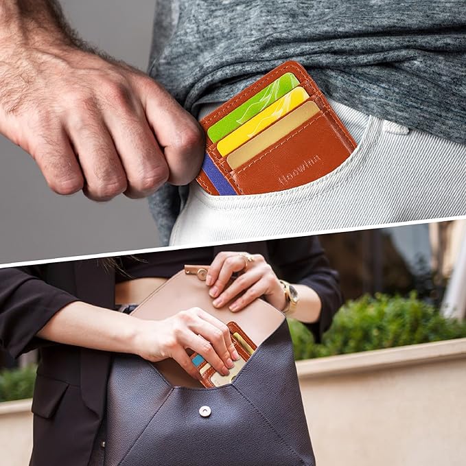 Hoewina Slim Wallet for Men, Credit Card Holder Wallet, Minimalist Design - RFID Blocking Front Pocket Leather Thin Wallet for Men and Women(Mist Coffee)