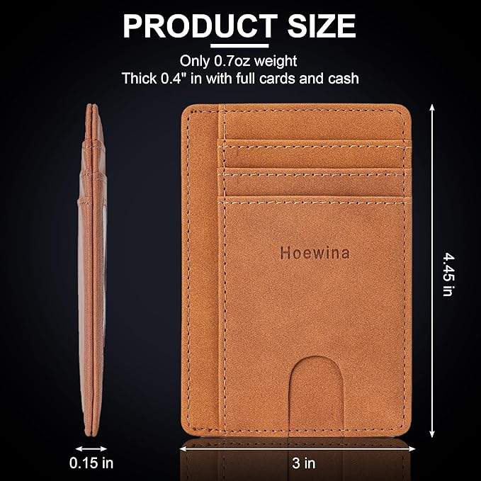 Hoewina Slim Wallet for Men, Credit Card Holder Wallet, Minimalist Design - RFID Blocking Front Pocket Leather Thin Wallet for Men and Women(Mist Coffee)