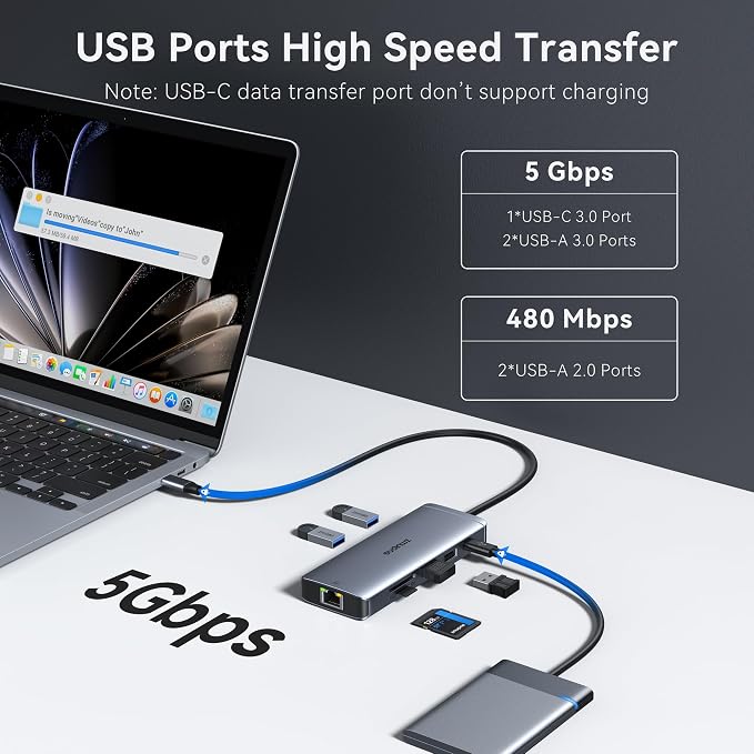 USB C Hub Ethernet USB C Adapters for MacBook Pro/Air,Mac Dongle with USB Port,USBC to HDMI 4K, USB C to Ethernet,10 in 1 USB C to HDMI Adapter,100W Pd Charging, USB C to SD/TF Card Reader USB C Hub