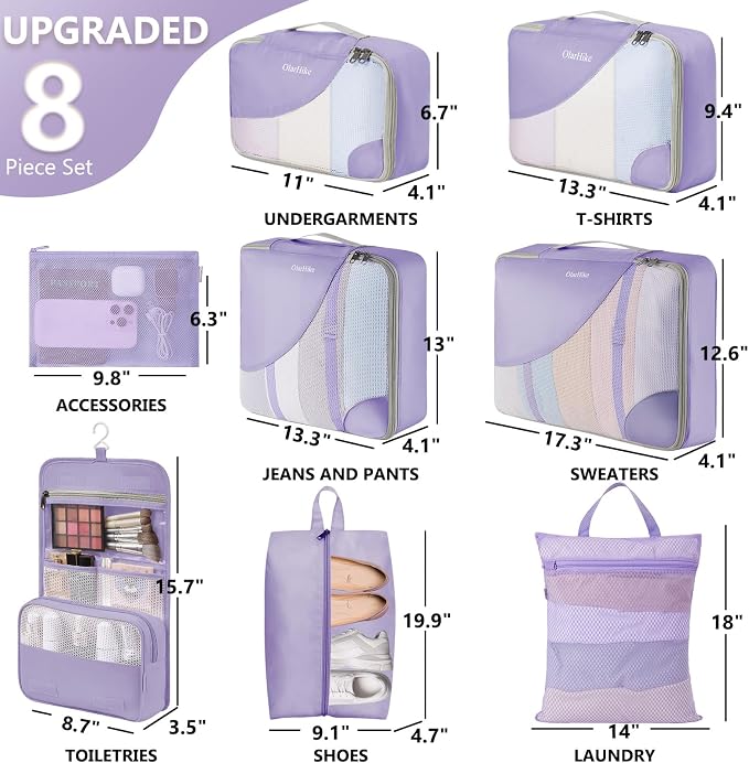 8 Set Packing Cubes for Travel, Gifts for Women Mom,Anti-Tearing Suitcase Organizer,OlarHike Vacation Essentials & Accessories for Cruise Ship