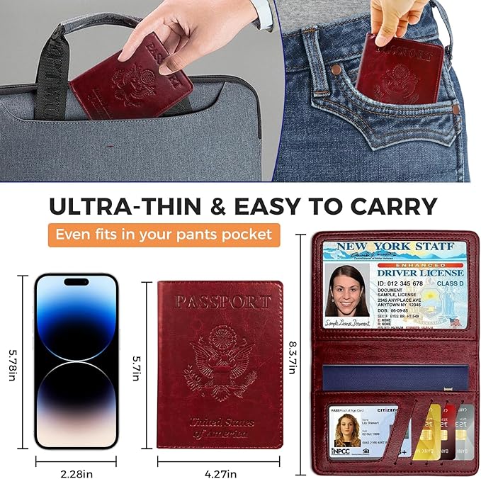 Passport Holder for Travel Essentials RFID Blocking Wallet Card Case PU Leather Passport Cover Women and Men (Coffee)