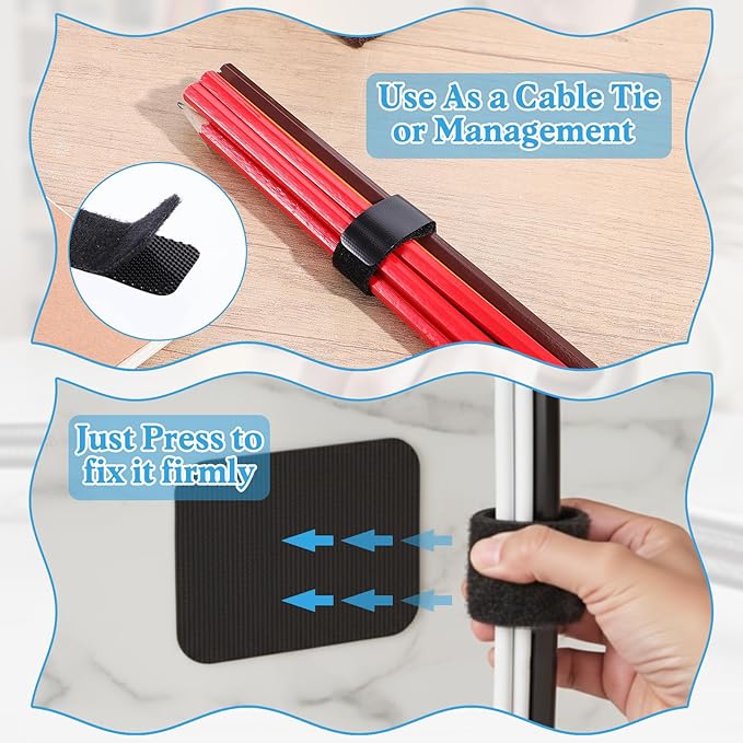 cobee 41 Pcs Cable Management Under Desk, Hook and Loop Cable Ties Self Adhesive Cables Clips Straps, Adjustable Cord Holder Up to 15 Cord for TV Laptop Desktop