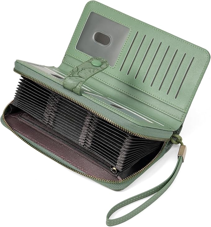 SENDEFN Women's Credit Card Holder RFID Blocking Zip Around Leather Wallet Large Capacity Long Purse with Wristlet