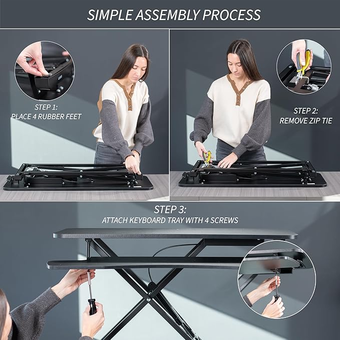 VIVO 42 inch Desk Converter, K Series, Height Adjustable Sit to Stand Riser, Dual Monitor and Laptop Workstation with Wide Keyboard Tray, Rustic Vintage Brown Top, Black Frame, DESK-V042KN
