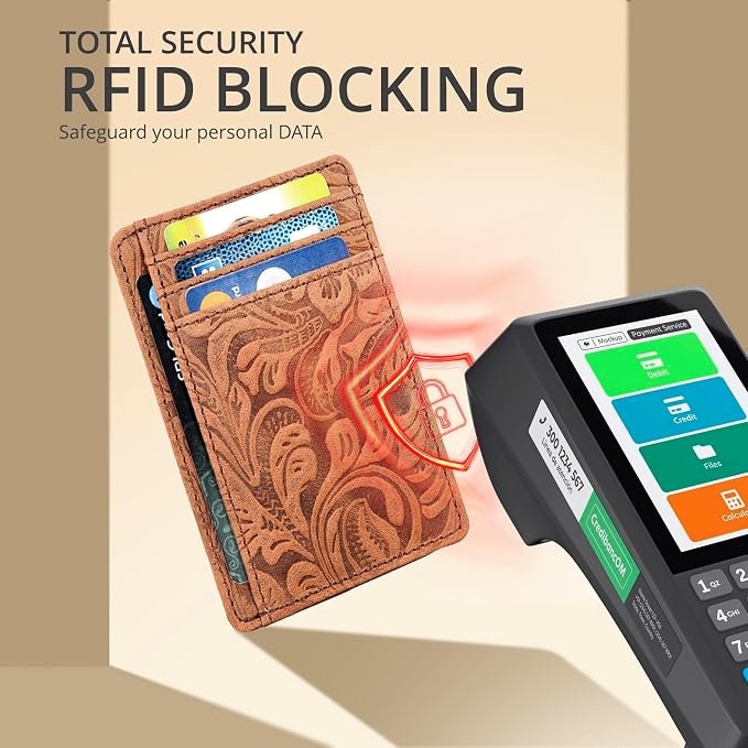 Real Leather Slim Minimalist Wallet for Men and Women -RFID Blocking Front Pocket Thin Credit Card Holder Stylish Wallets (Cognac1)