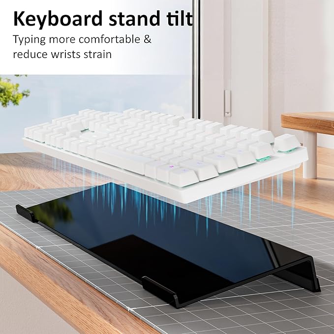 Acrylic Computer Keyboard Stand for Desk, Keyboard Riser Tilt Lift, Keyboard Holder for Desktop, Desk Keyboard Lifter（White）