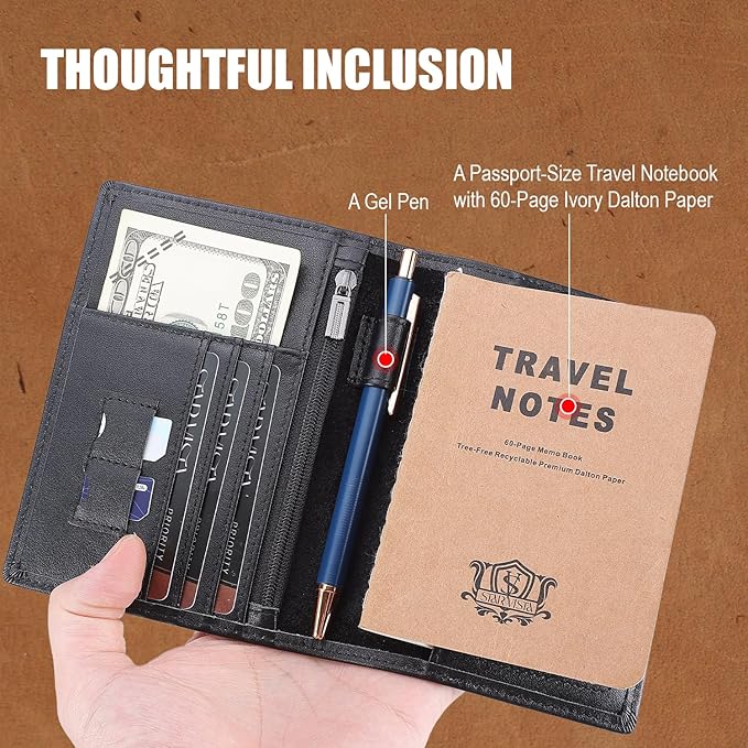 STAR VISTA Phoenix Leather Passport Holder, Slim Bifold Travel Wallet -RFID Blocking, Coin Pocket, Card Slots, SIM Slots (Black)