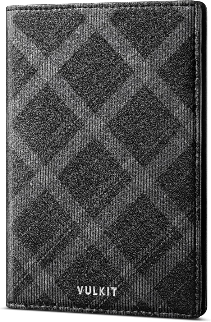 VULKIT Cute Passport Cover for Women, RFID Blocking Slim Passport Book Holder, Leather Travel Passport Wallet with Magnetic Closure Black