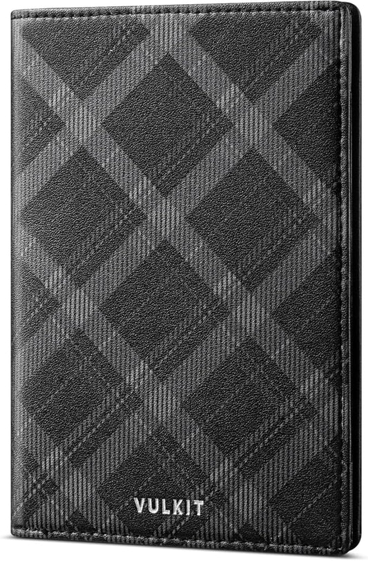 VULKIT Cute Passport Cover for Women, RFID Blocking Slim Passport Book Holder, Leather Travel Passport Wallet with Magnetic Closure Black