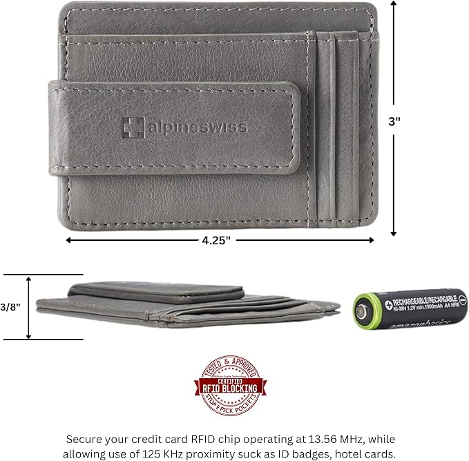 alpine swiss Harper Mens RFID Slim Money Clip Front Pocket Wallet Minimalist Leather ID Card Holder | RFID