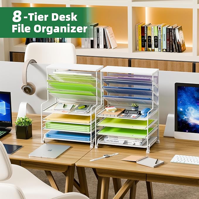 Simple Trending 7 Tier Desk File Organizer, Letter Tray Paper Organizer, Mesh Desk Accessories File Folder for Office, Home or School, White