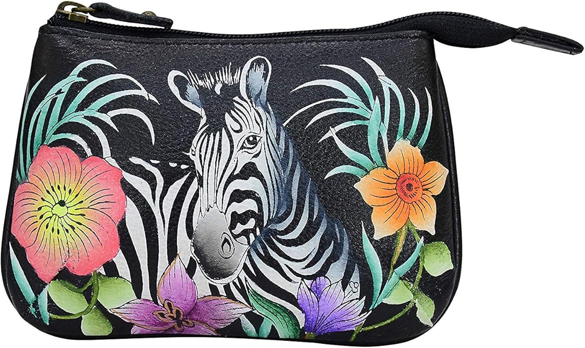 Anuschka Women’s Hand-Painted Genuine Leather Medium Zip Pouch - Coin and Key Pouch - Zippered, 2 Key Fobs