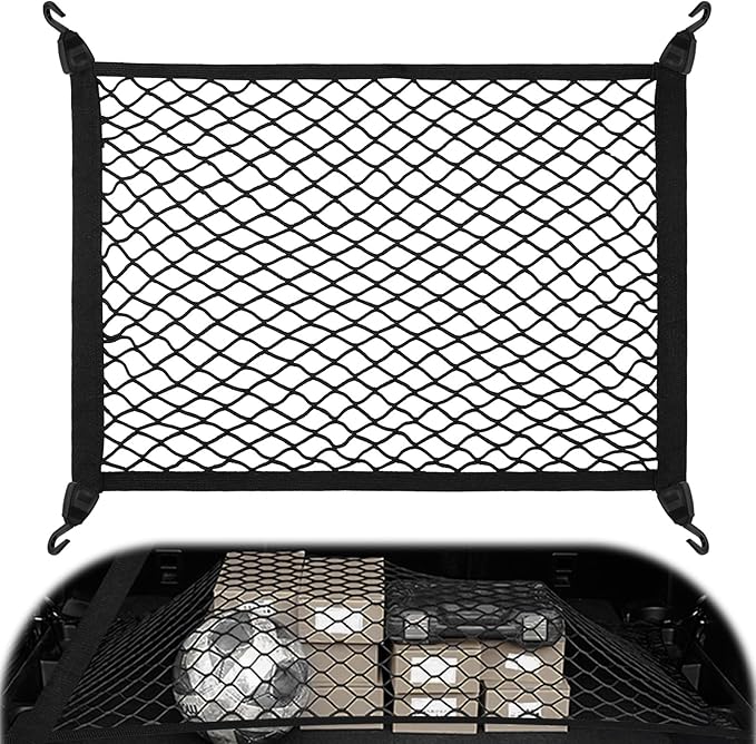Stretchable Car Cargo Net Adjustable Elastic Storage Net Trunk Interior Accessories with Hook, Universal Fit for Car, Vehicle, SUV(60 * 80cm)