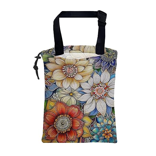 Car Garbage Bag Bright Yellow White and Blue Floral Hanging Canvas Car Trash Bag Drawstring Car Back Seat Organizer for Car Back Front Seat Console with Adjustable Buckle