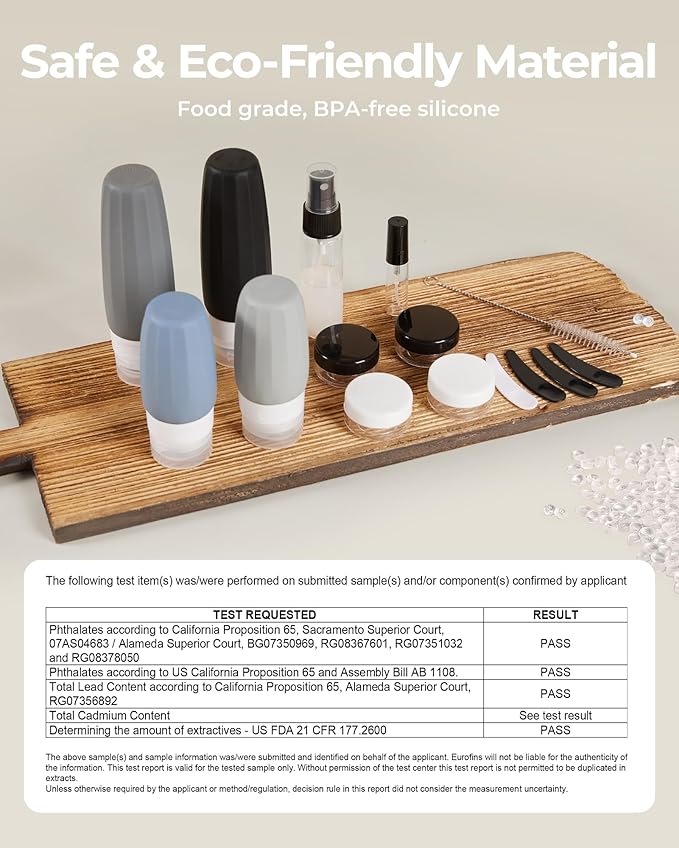 BAGSMART 18 Pack TSA Approved Travel Bottles for Toiletries, Leak Proof Silicone Travel Size Containers Bottles for Shampoo, Grey