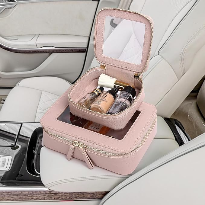 Pinkmik Small Makeup Bag Mini Clear Cosmetic Makeup Case & Toiletry Bag with Zipper Women's Purse Organizer & Car Essentials (Pink, MINI-1)