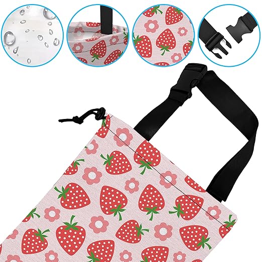 Car Trash Bag Strawberry Flower Car Garbage Bag Hanging Car Trash Can for Back Seat with Drawstring