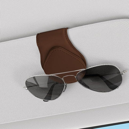 Magnetic Sunglass Holder for Car Visor, Sunglasses Visor Clip, Magnetic Leather Vehicle Glasses Ticket Card Clip, Automotive Eyeglass Hanger Organizer Accessories for Most Vehicles (Brown)